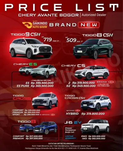 Pricelist Harga Chery melawai 2025